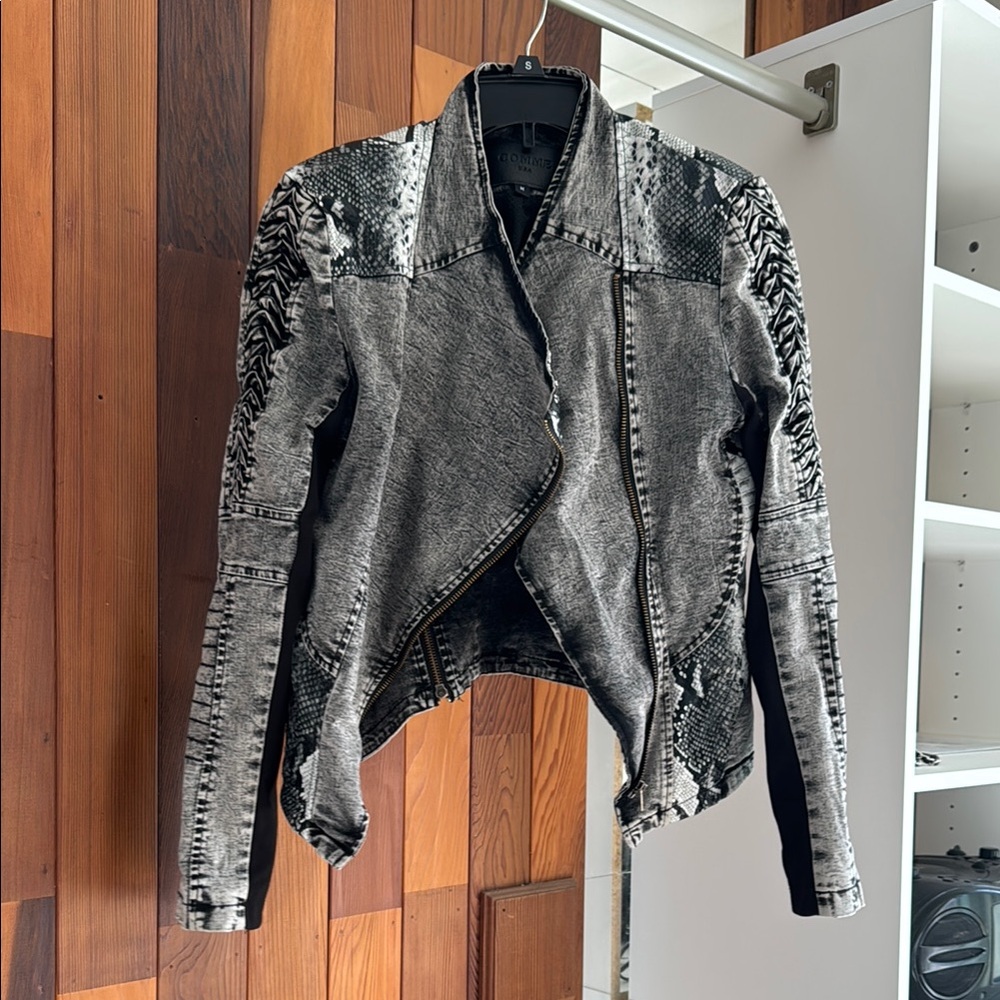 AKIRA Black and Gray Leather Moto Jacket